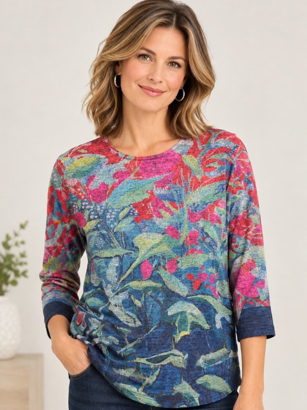 Claire Desjardins Colourful Abstract Floral Print Top Wearable Art Canadian M